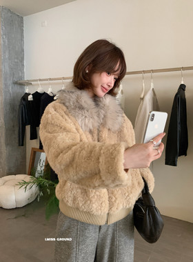 IMISS韩标 冬新款韩版简约奶呼呼高品质毛毛领外套棉衣百搭80859