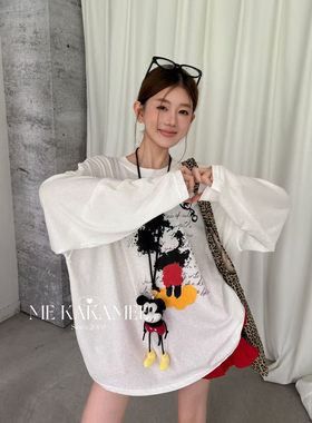ME KAKAMEE夏新品喷画米奇雪花棉防晒衣长袖T恤 配公仔挂件9303