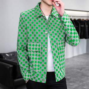 男绿格子外套设计小众潮流英伦风复古外套帅气青年翻领夹克上衣男