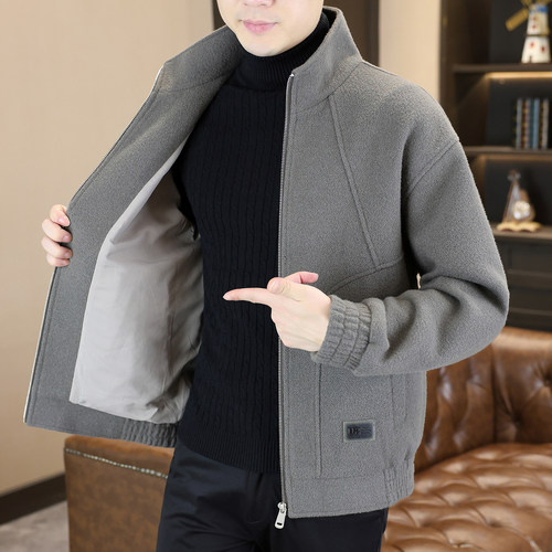 轻熟风立领毛呢大衣男秋冬加厚保暖短款拉链夹克外套痞帅百1218e