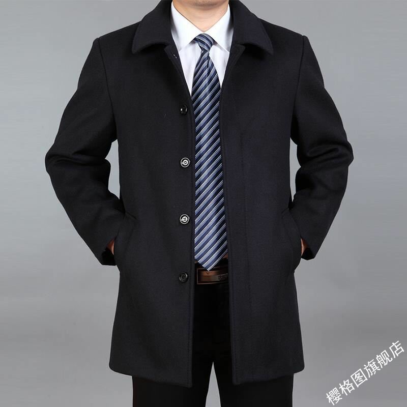 爸爸装外套男中老年秋冬夹克宽松大码毛呢外套男中长秋装中年上衣