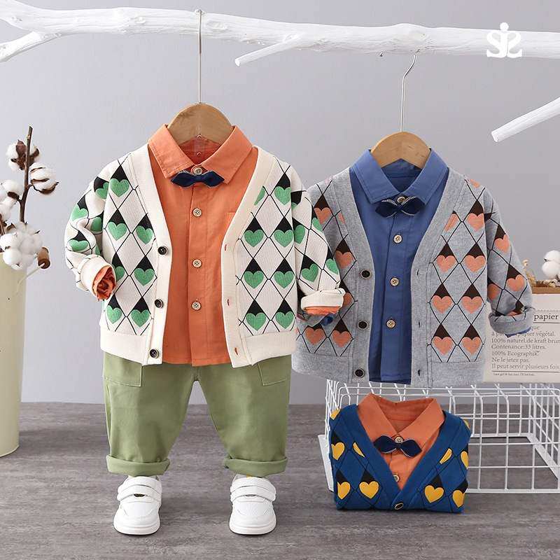 new pattern 2021 Children's clothing Autumn and winter children Peach knitting Cardigan Single breasted Bowtie shirt Threein the Children/Baby/Family fitted , Set  category - from Buy2taobao.com to provide professional Taobao agent buy service