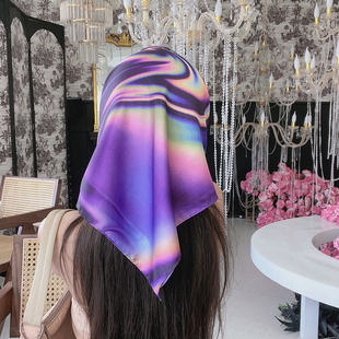 尤嘻岛小众自制千禧辣妹风紫色方巾抹胸丝巾女拍照头巾包头时尚