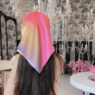 尤嘻岛小众美式辣妹渐变方巾抹胸丝巾腰带女嘻哈街舞头巾包头时尚