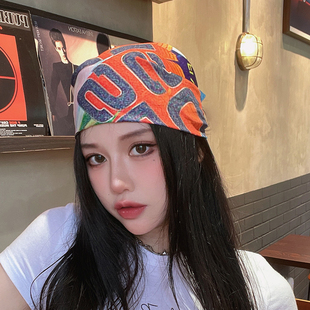 骑行摩托车嘻哈头巾男包头时尚 潮流欧美y2k辣妹棉方巾丝巾女 夏季