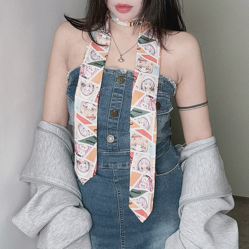 尤嘻岛小众亚文化y2k千禧原宿风二次元手打领带女长条小丝巾发带