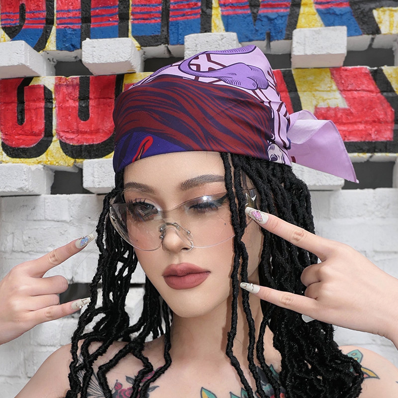 尤嘻岛美式hiphop紫色头巾女包头个性y2k辣妹棉薄方巾抹胸腰带