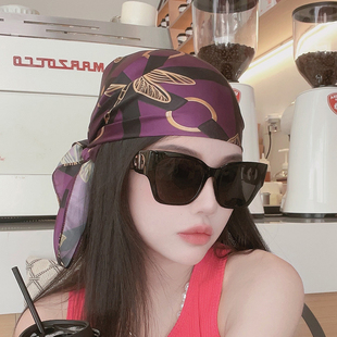 尤嘻岛美式复古辣妹小方巾抹胸丝巾腰带女春夏暗紫色头巾包头时尚