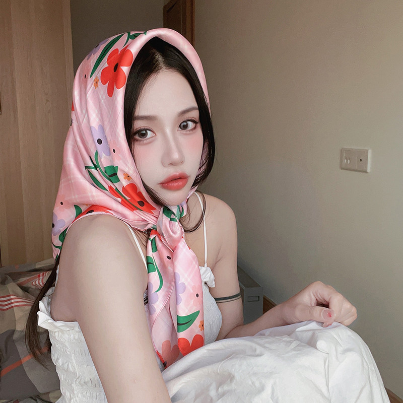 尤嘻岛衬衫披肩女外搭粉色方巾丝巾抹胸春秋围巾夏天防晒头巾包头