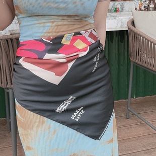 尤嘻岛美式复古字母辣妹y2k头巾女包头个性小众方巾丝巾抹胸腰带