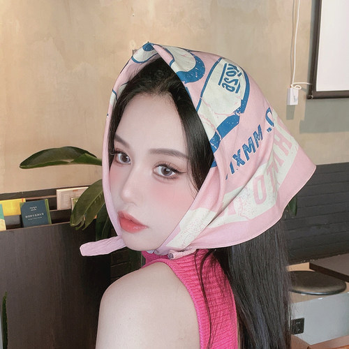 美式学院风复古做旧棉方巾头巾