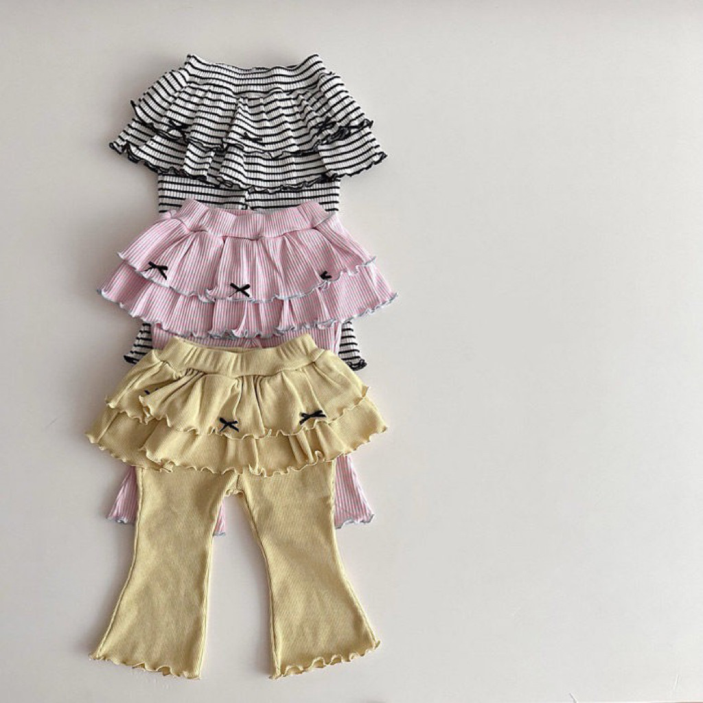 韩版ins婴幼童装女童春季新款可爱洋气公主喇叭裤条纹屁帘裙长裤图片