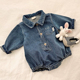 可爱三角哈衣包屁衣牛仔 男女宝宝长袖 韩版 ins牛仔连体衣纯色新款