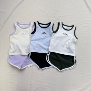 韩版ins男女宝宝婴幼童夏季薄棉新款背心两件套短袖休闲儿童套装