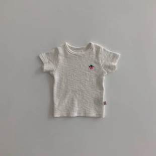 新款 韩版 上衣夏季 圆领T桖夏装 草莓绣花纯色百搭童T桖 ins女童短袖