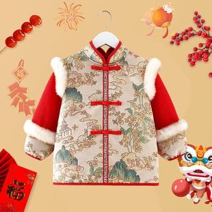 防水防脏拜年服洋气外穿新款宝宝年服男孩女孩中国风反穿围裙护衣