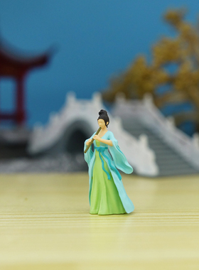 1/64比例2.8厘米吹箫古装美女，茶宠盆景草缸国风微景观人物摆件
