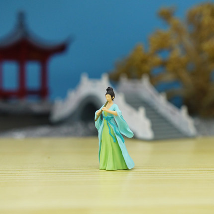 1/64比例2.8厘米吹箫古装美女，茶宠盆景草缸国风微景观人物摆件