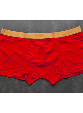 LOOKSEE珂鹭鸶男士内裤 木代尔大红色金筋休闲平角裤专柜库存全新