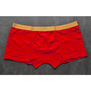 LOOKSEE珂鹭鸶男士内裤 木代尔大红色金筋休闲平角裤专柜库存全新