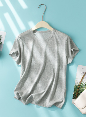 氛围感拉满！四季青春夏新品后中拼缝法国雨露棉麻灰色短袖T恤女