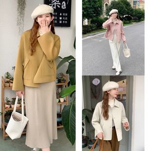 云朵般触感！小个子短款双面羊绒大衣春秋牛角扣100纯羊毛呢外套