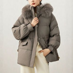 一件驭冬！丰盈狐狸毛领连帽加厚鹅绒服 95白鹅绒抽绳收腰羽绒服
