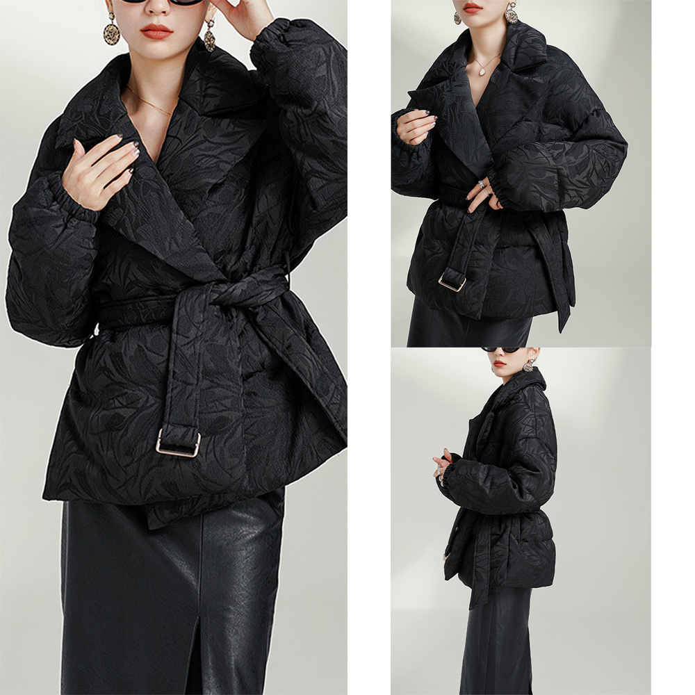 御寒神器!花暗纹高端短款鹅绒服