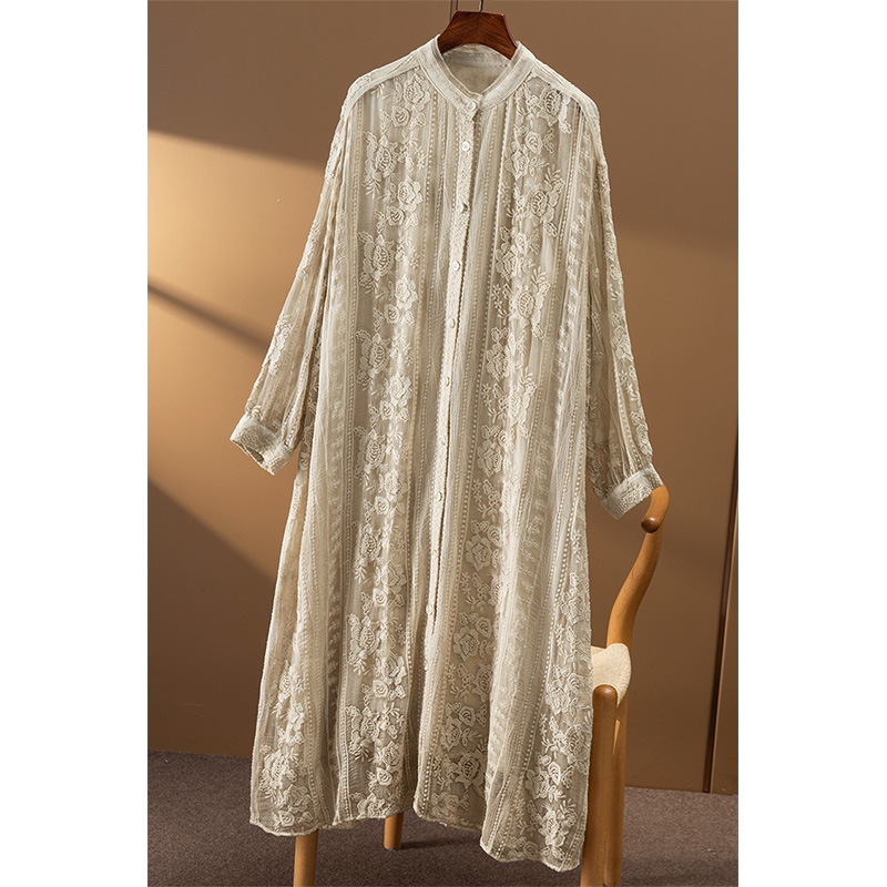 微米级手感!万针刺绣真丝长裙子