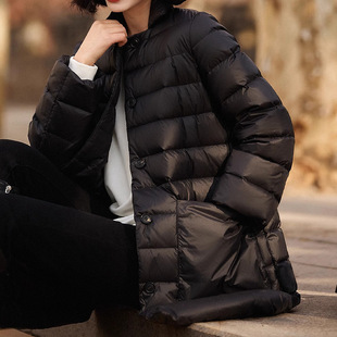 打破臃肿！轻软暖中长款立领鹅绒服 冬季轻奢港范95白鹅绒羽绒服