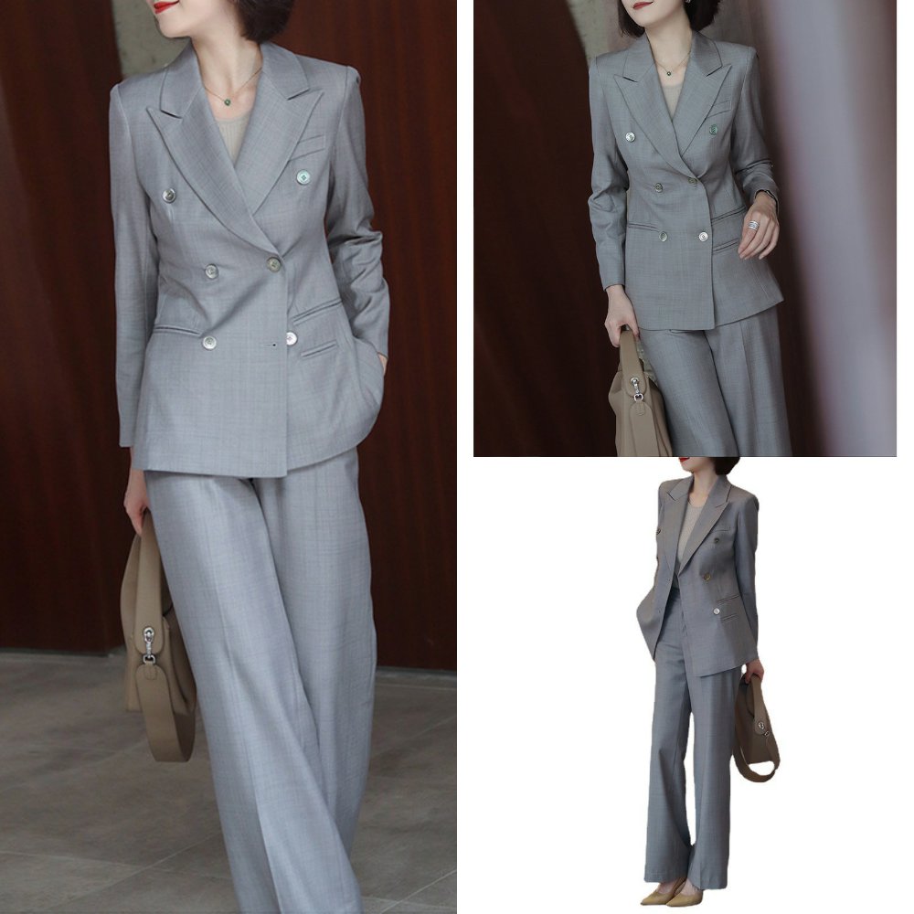 羊毛西装阔腿裤职场霸气干练套装