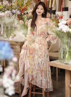美炸！仙气甜美印花真丝连衣裙