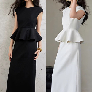 显高显瘦显白！赫本风双面珠地梭织料 收腰伞状上衣+高腰半裙套装