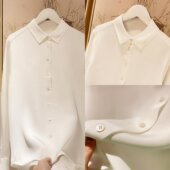 白色加厚砂洗100%真丝衬衫 衬衣 40姆米重磅桑蚕丝双绉通勤女士长袖