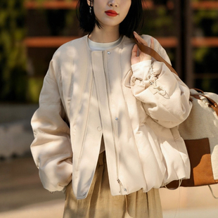 保暖不臃肿！95白鹅绒重工绗缝圆领羽绒服冬季新款高档女装鹅绒服