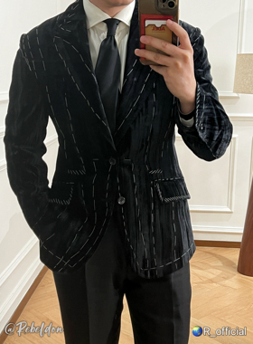 爱穿衣服的让先生 Rebeldon 黑色羊绒戗驳领西装 手工线不拆