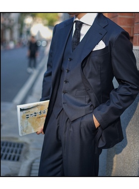 让定制RTions 商务深蓝色无结构亲王格三件套