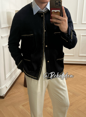 爱穿衣服的让先生 Rebeldon 黑色无衬里针织羊毛小香风外套