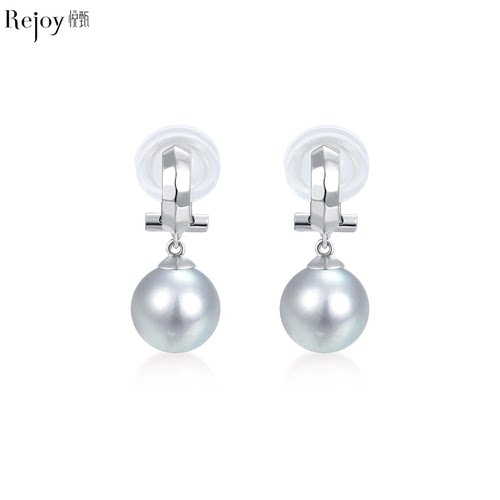 悦甄18K金  K白 真多麻珍珠耳夹 玲珑