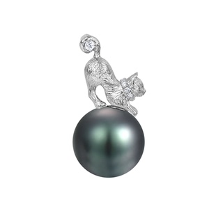 悦甄猫咪-18K金钻石孔雀绿珍珠吊坠10-11mm MS