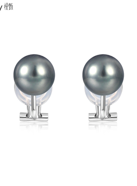 悦甄18k金大溪地黑珍珠铂金灰无痛耳夹女无耳洞耳饰耳钉 classic