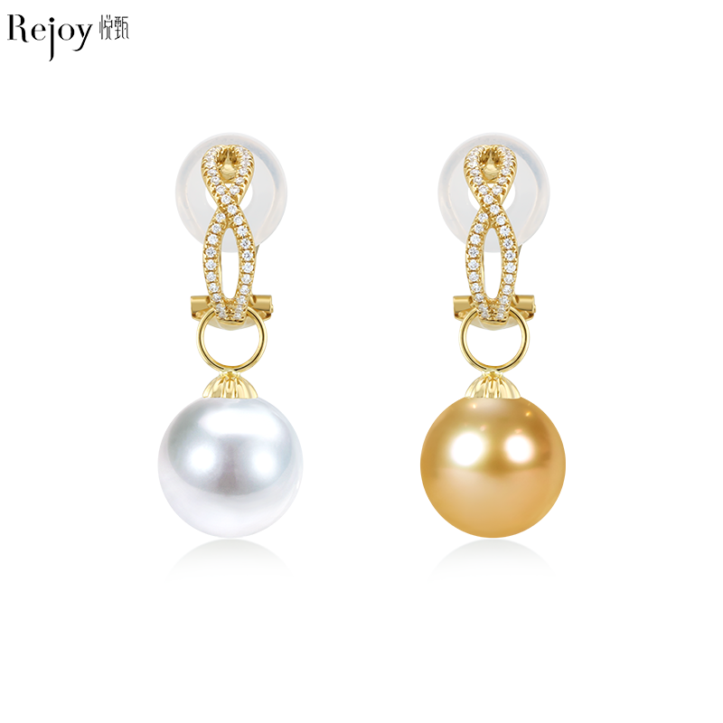 结颖-18K金钻石珍珠耳夹