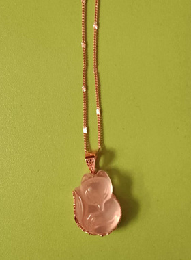 天然粉水晶狐狸粉晶小狐狸吊坠男项链礼物吊坠项链挂件饰品