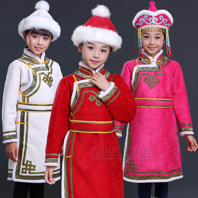 儿童蒙古袍冬季加棉蒙古族仿皮