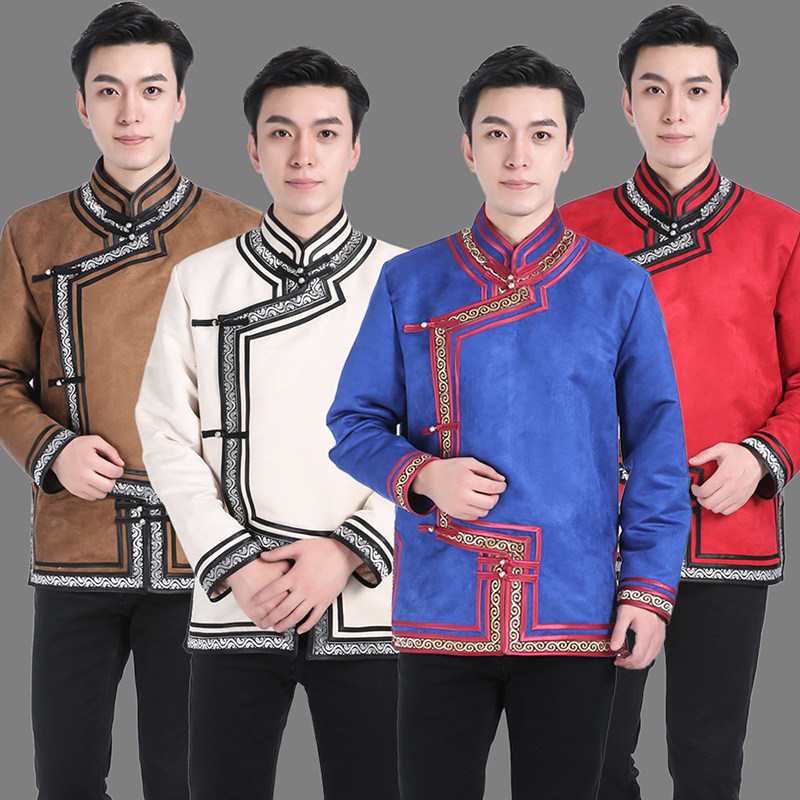 蒙古服装男士短款外套上衣餐饮服务员工装改良蒙古袍男日常生活装