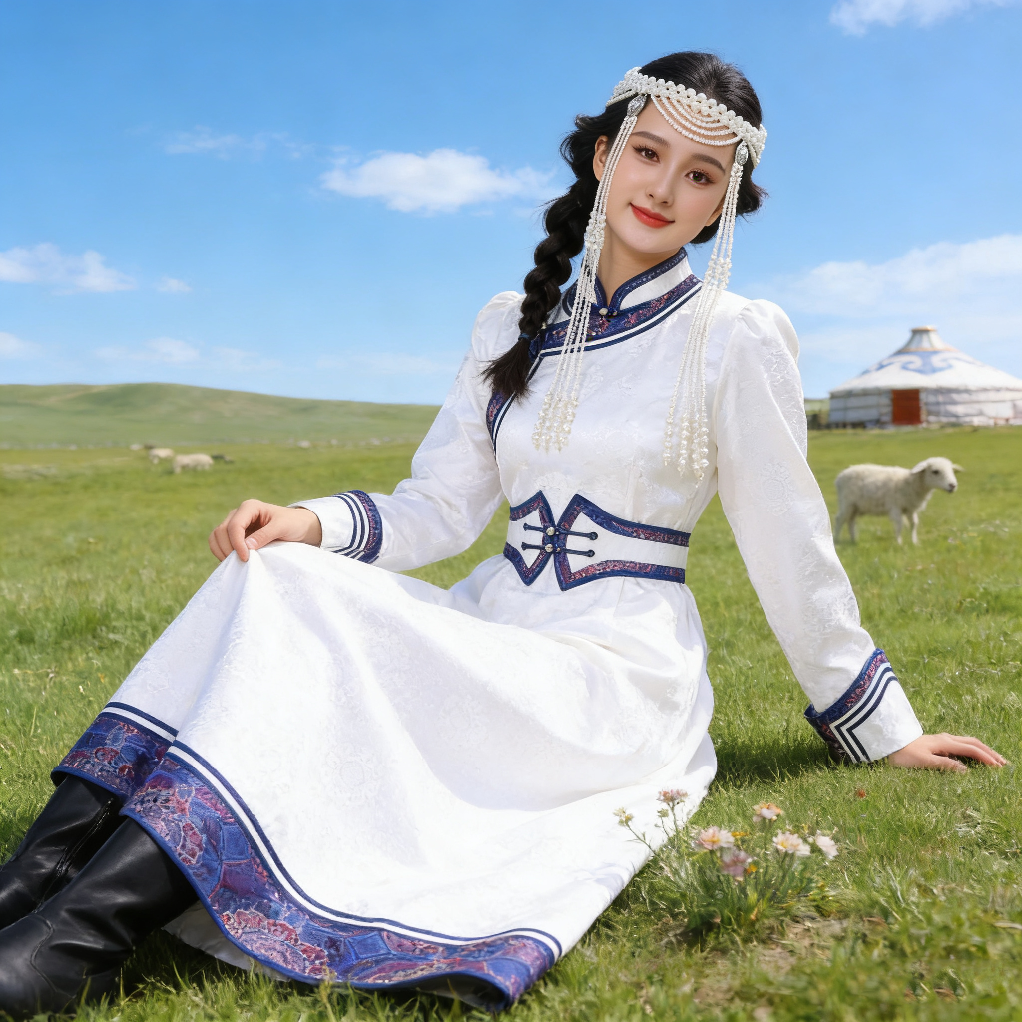 新款蒙古服装女草原旅拍写真蒙古裙少数民族舞蹈表演出服新娘礼服