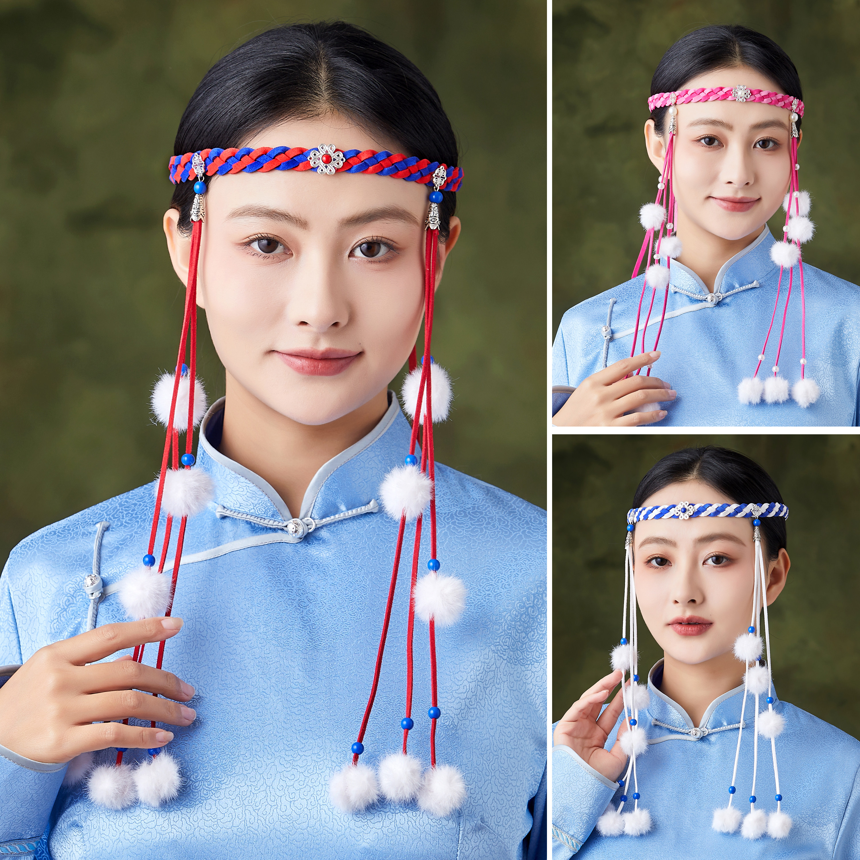 蒙古元素头饰民族风发带香妃发饰成人儿童毛球可爱头带可调节发绳