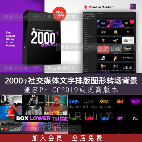 PR脚本插件-社交媒体图标文字标题排版设计运动图形转场背景动画