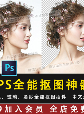PS一键抠图滤镜中文汉化版智能扣图玻璃发丝插件支持到2021