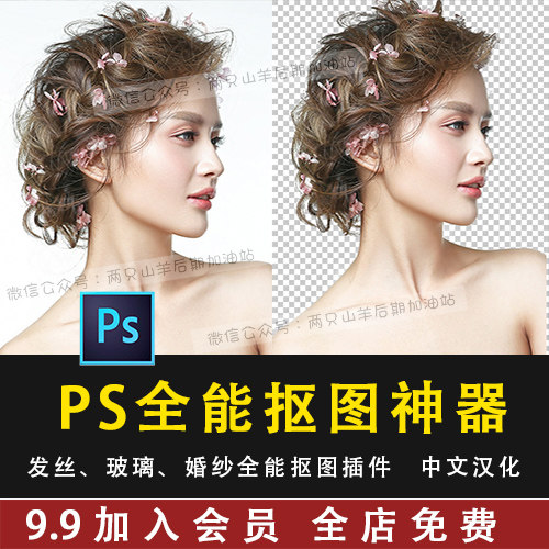 PS一键抠图滤镜中文汉化版智能扣图玻璃发丝插件支持到2021